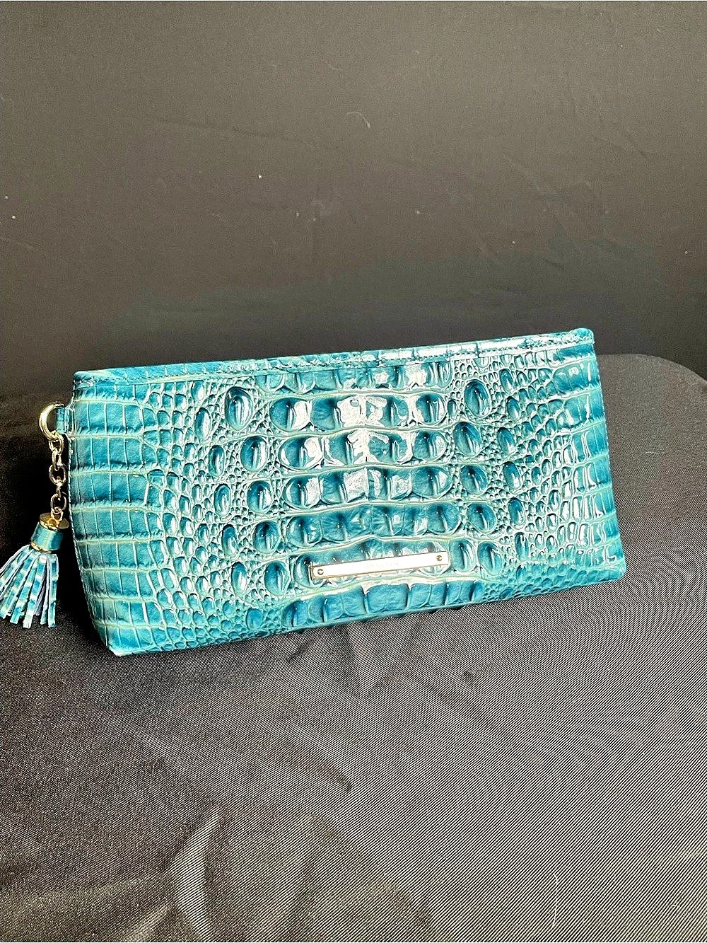 Brahmin Daisy Wristlet Crocodile-Embossed Clutch Blue